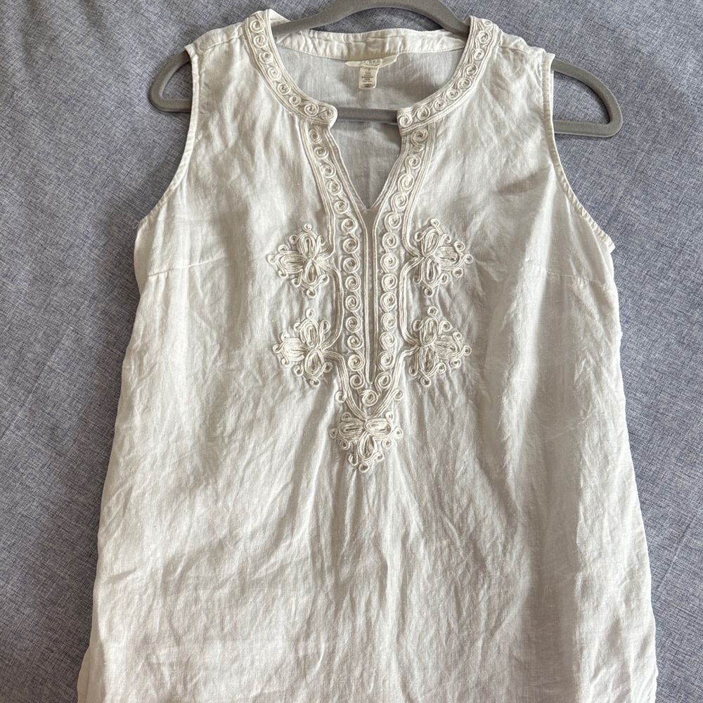 Charter Club Ivory Embroidered Linen Sleeveless Top